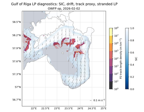 Operational sea-ice forecast showing the predicted distribution and movement of deformed ice in the Gulf of Riga